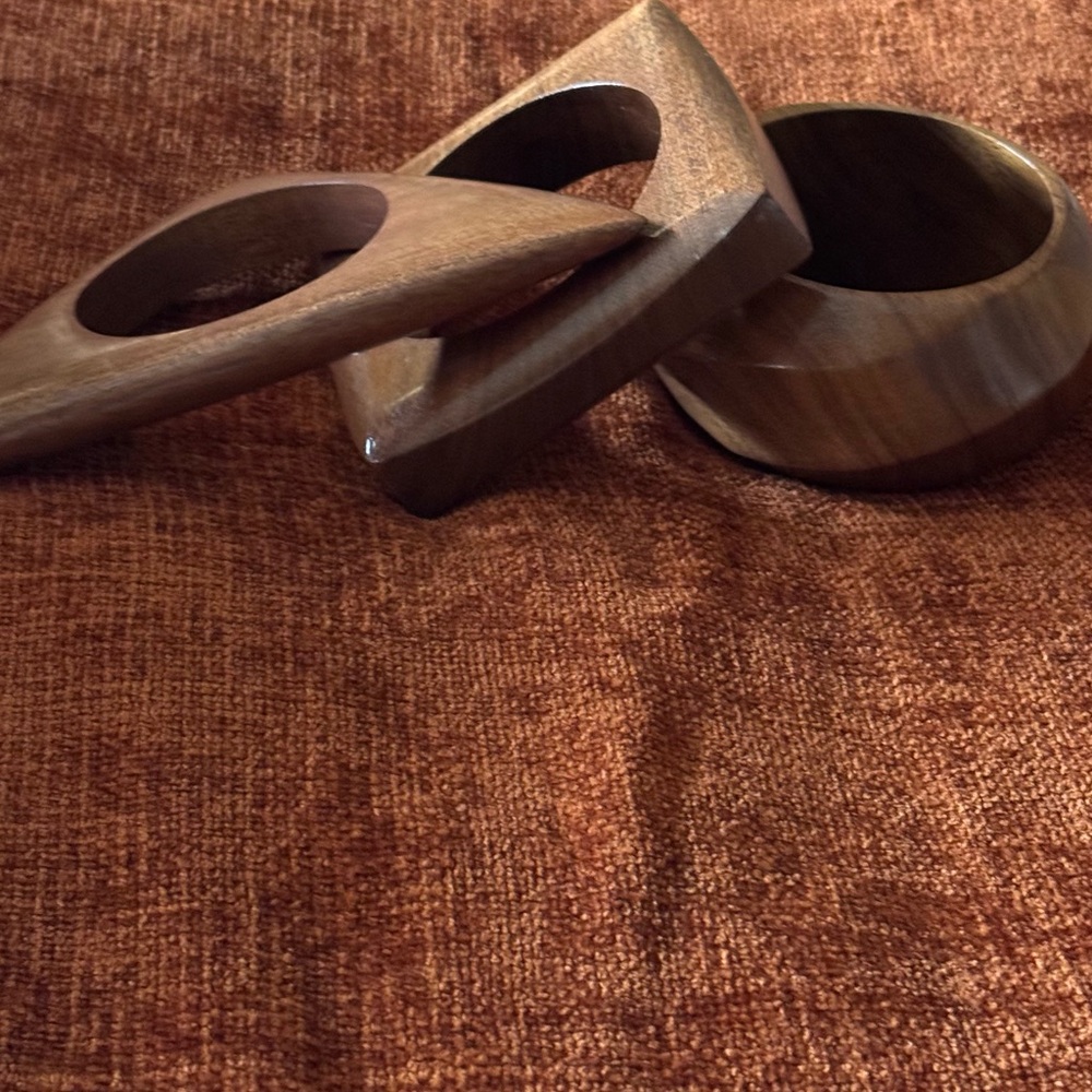 Sassy Jones Brown Wood Bangle and Geometric Wood Bracelet Set - Picture 3 of 4